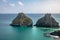 Aerial view Morro Dois Irmaos at Baia dos Porcos - Fernando de Noronha, Pernambuco, Brazil