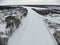 Aerial view of Moscow s Central shipping channel in winter. River covered in snow and ice on sunny day