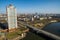 Aerial view of Moscow. Skyscraper of housing complex Alye Parusa