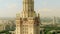 Aerial view of the Moscow University building details, the historic Soviet era landmark, Russia