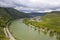 Aerial view of the Moselle valley with vineyards