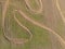 Aerial view of motocross tracks on a filed