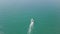 Aerial view. Motor boat floats in the sea