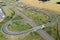 aerial view of a motorway interchange