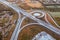 Aerial view of motorway and roundabout, highway