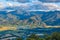 Aerial view of Mount Beauty town and pondage. Kiewa valley, Victoria, Australia.