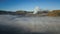 Aerial view of Mount Bromo volcano covered with thick mist at sunrise, Surabaya, Java, Indonesia