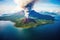 Aerial view of Mount Bromo volcano eruption, Java island, Indonesia, Aerial view of Gamalama Volcano on Ternate, Indonesia, AI