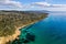 Aerial view of Mount Martha with cliffs and turquoise water