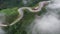 Aerial view of mountain extremely dangerous sharp curve road in Nahaeo most popular travel destination in Loei Thailand