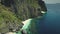 Aerial view of mountain island, green tropic forest. Landscape of ocean bay greenery cliff shore