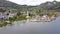 Aerial view of mountain lake Wolfgangsee with houses of resort town in Austria, Alps