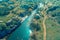 Aerial view of a mountain river in the canyon