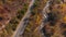 Aerial view of mountain river landscape of autumn forest