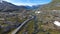 Aerial view of mountain and road to Dalsnibba, spring landscape, Norway