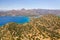 Aerial view of the mountains and coastline of the Greek island, Crete Elounda