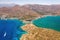 Aerial view of the mountains and coastline of the Greek island, Crete Elounda