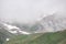 Aerial view of mountainscape below Lac de Moiry in the Swiss Alps. CH Switzerland