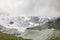 Aerial view of mountainscape below Lac de Moiry in the Swiss Alps. CH Switzerland