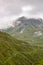 Aerial view of mountainscape below Lac de Moiry in the Swiss Alps. CH Switzerland