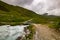 Aerial view of mountainscape below Lac de Moiry in the Swiss Alps. CH Switzerland