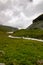 Aerial view of mountainscape below Lac de Moiry in the Swiss Alps. CH Switzerland