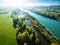 Aerial view of the mouth of the Adda river in Lake Como - Colico - Italy