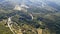 Aerial view of the movement of vehicles on a serpentine mountain road. Croatia