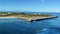 An aerial view of the MSC Cruise Lines private island Ocean Cay in the Bahamas as the ship sails away