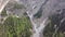 Aerial view of the mudflow with snow high in the Alpine mountains