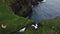 Aerial view of the Mulafossur Waterfall on Faroe Island