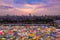 Aerial view multiple colour over night market