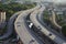 Aerial view of multiple lane highway and traffic