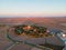 Aerial view of the Muntanyeta dels Sants chapel in Albufera natural park, Valencia, Spain.