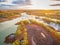 Aerial view of Murray River at sunset.