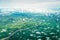 Aerial view Myanmar landscape from the airplane, cloud, land, river, architecture