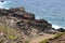 An aerial view of Nakalele Blowhole and the surrounding Poelua Bay in Wailuku, Maui, Hawaii