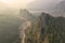 Aerial view of Nam Xay viewpoint in Vang Vieng at sunset, Laos