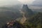 Aerial view of Nam Xay viewpoint in Vang Vieng at sunset, Laos