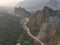 Aerial view of Nam Xay viewpoint in Vang Vieng at sunset, Laos