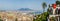 Aerial view of Napoli with Mount Vesuvius at sunset, Campania, Italy