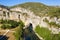 Aerial view of Narural arch in Vallon Pont D`arc in Ardeche canyon in France