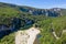 Aerial view of Narural arch in Vallon Pont D`arc in Ardeche canyon in France