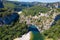 Aerial view of Narural arch in Vallon Pont D`arc in Ardeche canyon in France