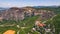 Aerial view of nature cliffs and monasteries in Meteora near the town of Kalambaka. Summer holidays concept.