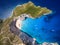 Aerial view of Navagio beach Shipwreck view in Zakynthos Zante