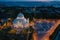 Aerial view of the Naval Cathedral of Nicholas the Wonderworker in Kronstadt at night. Kotlin Island. Detail of the southern