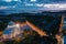 Aerial view of the Naval Cathedral of Nicholas the Wonderworker in Kronstadt at night. Kotlin Island. Detail of the southern