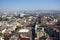 Aerial view of a neighborhood called Colonia Juarez in Mexico City, Mexico, on a sunny morning with some haze.