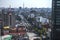 Aerial view of a neighborhood called Colonia Juarez in Mexico City, Mexico, on a sunny morning with some haze.